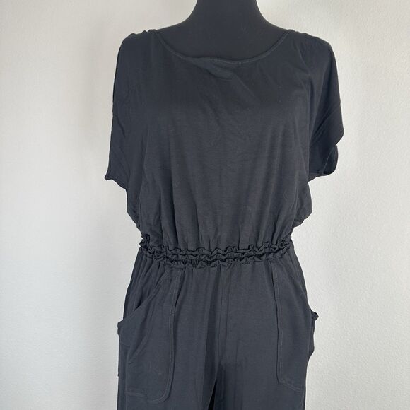 Max Studio Jumpsuit Womens Small Black Stretch Straight Leg Back Cutout Casual - Picture 2 of 14